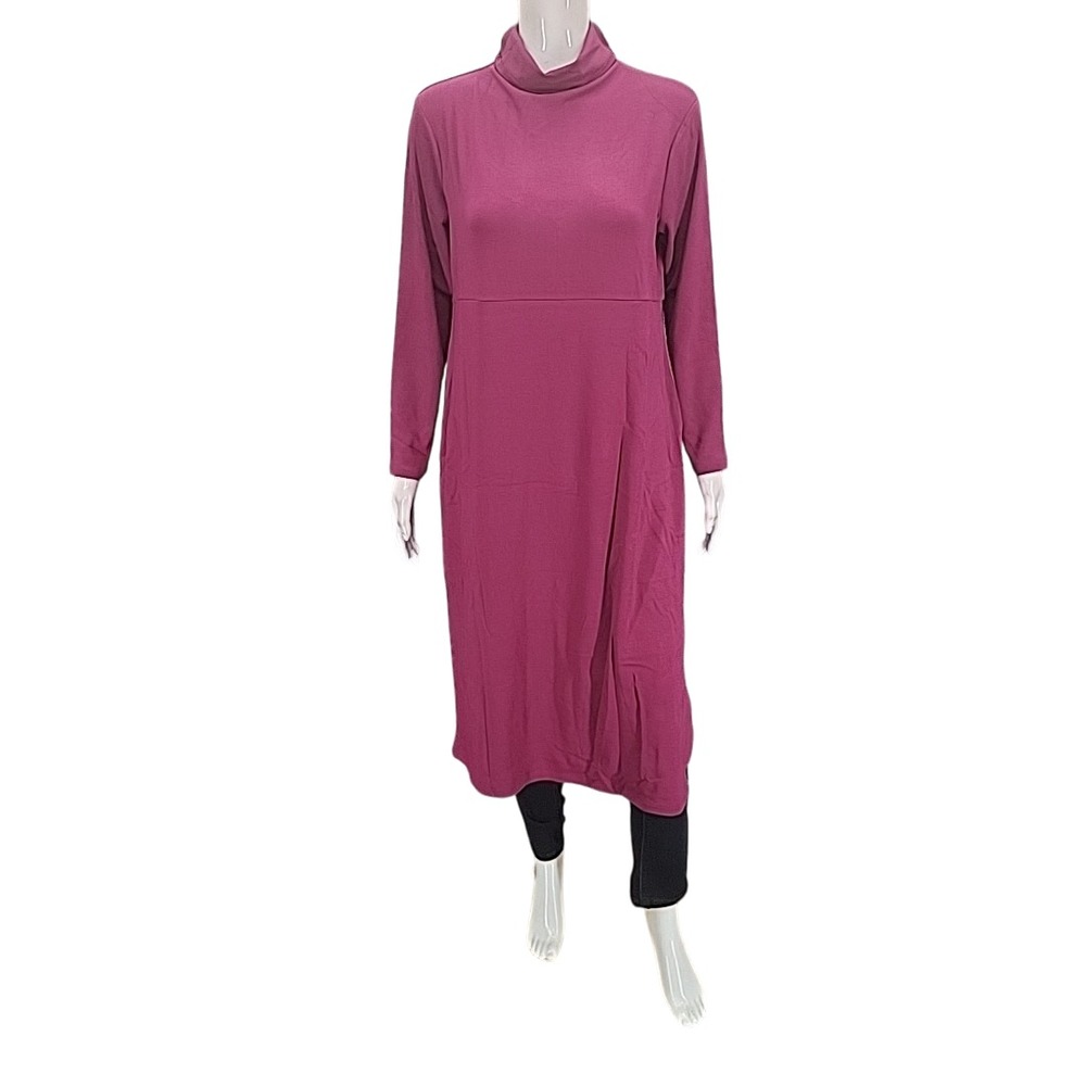 Women with Control Petite Large Winter Berry Mock Neck Tummy Control Midi Dress